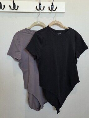 Amazon Essentials Set Of 2 Women’s Short Sleeve Bodysuits Black & Grey-lilac L